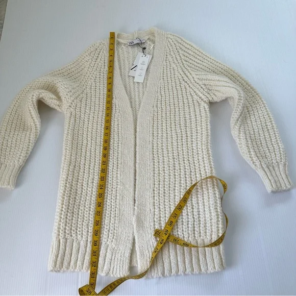 Zara Open Front Long Line Cardigan Cream, S - Picture 5 of 9